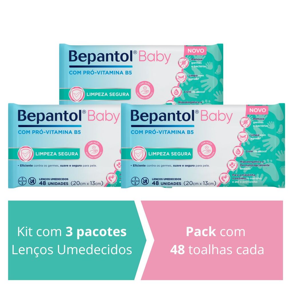 Kit 3 Lenços Umedecidos Proteção Antibac 48un cada Bepantol em Oferta na Shopee