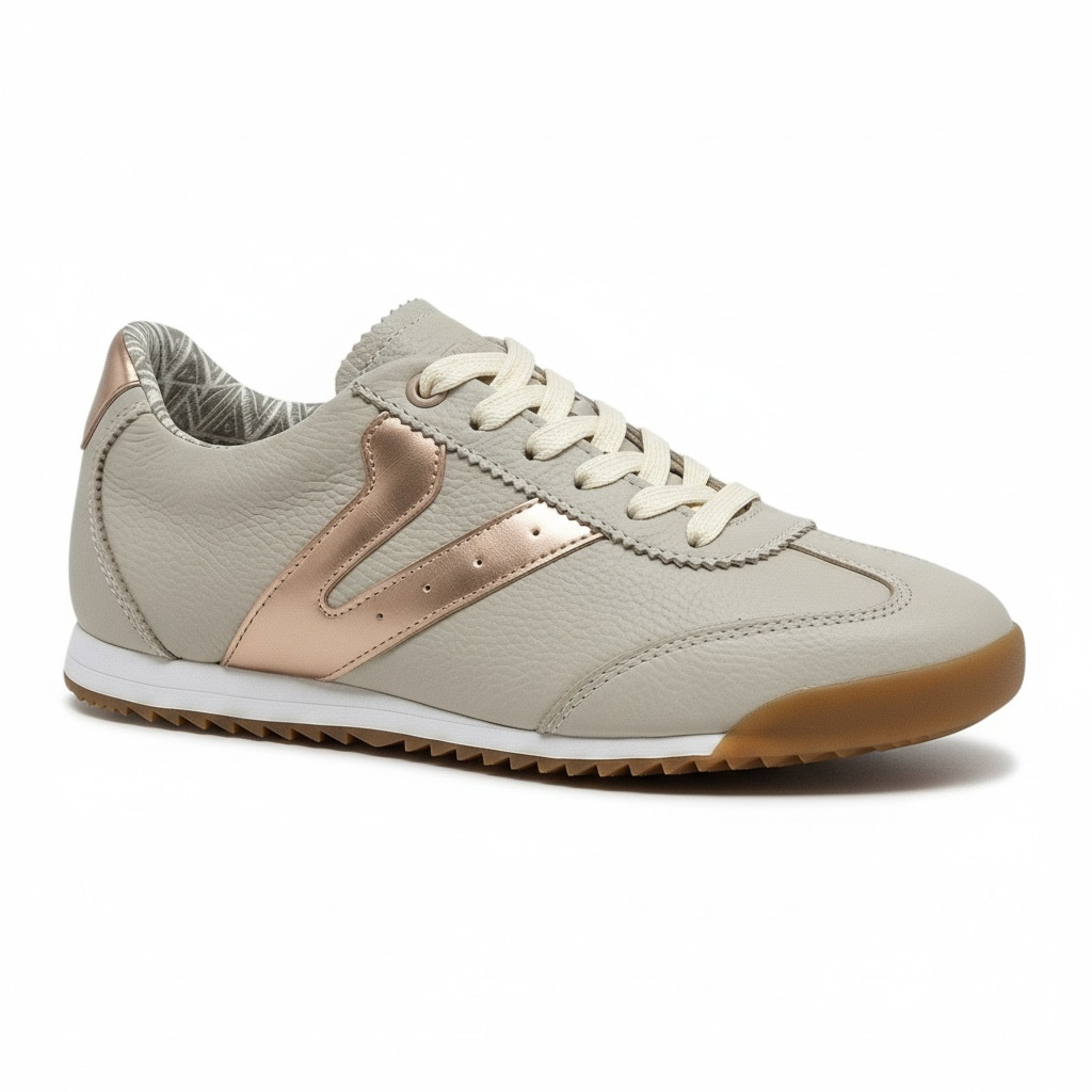 Imagem Tênis Feminino Vittal Couro Legítimo Naomi Casual Clássico Retrô Branco Off-White Preto