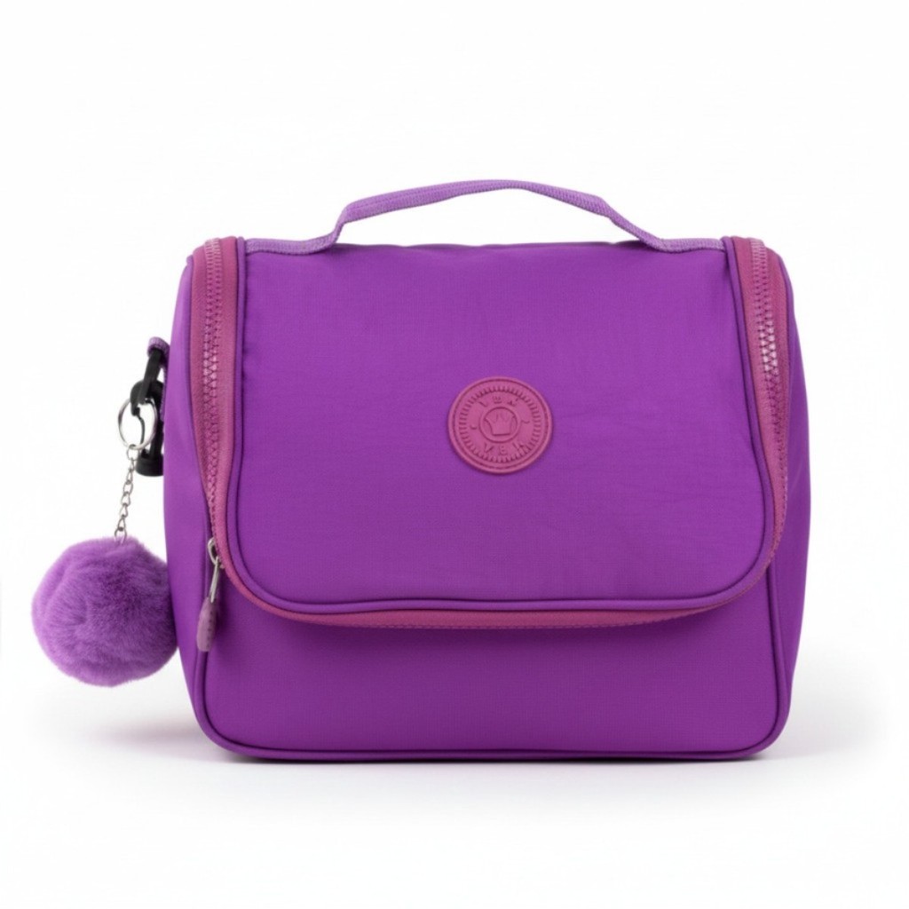 Bolsa Nylon Necessaire Lancheira Térmica Importada Grande Marmiteira Frasqueira Escolar Lanche Almoço Chaveiro Pompom