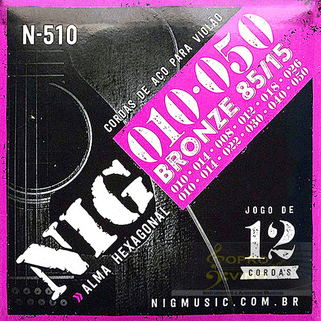 Encordoamento 010 Violão Aço 12 Cordas NIG N510