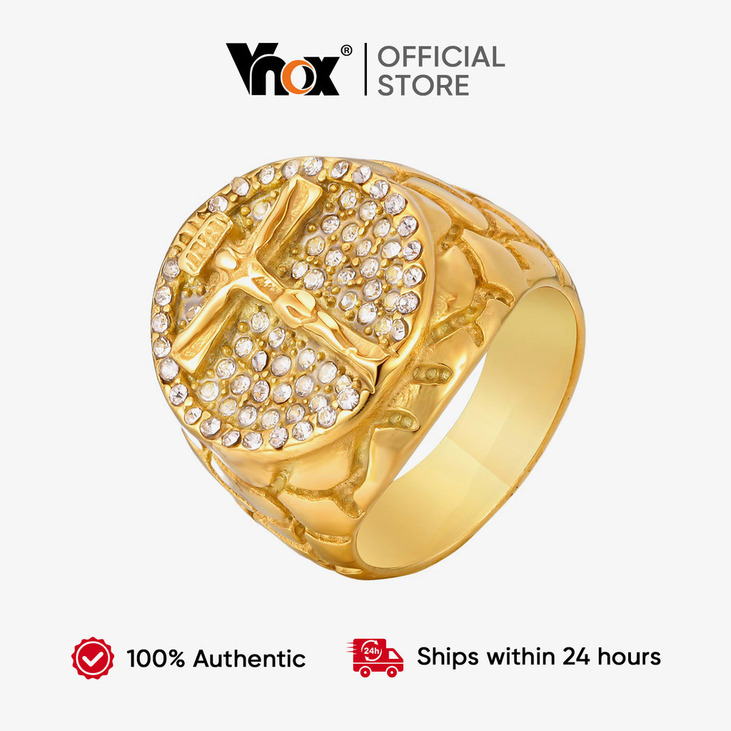Anel De Ouro Com Cruz De Jesus De Zircônia Vnox Para Homens E Mulheres , Joias D