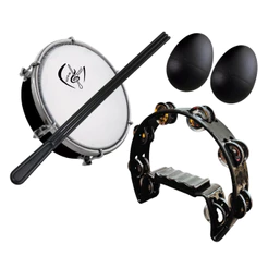 Kit Pandeiro Meia Lua BK+ Tamborim wb com Baqueta Tripla + 2 Ovo Ganzá de Percussão