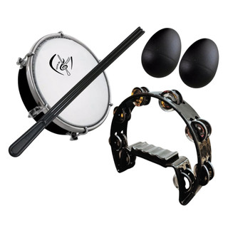Kit Pandeiro Meia Lua BK+ Tamborim wb com Baqueta Tripla + 2 Ovo Ganzá de Percussão