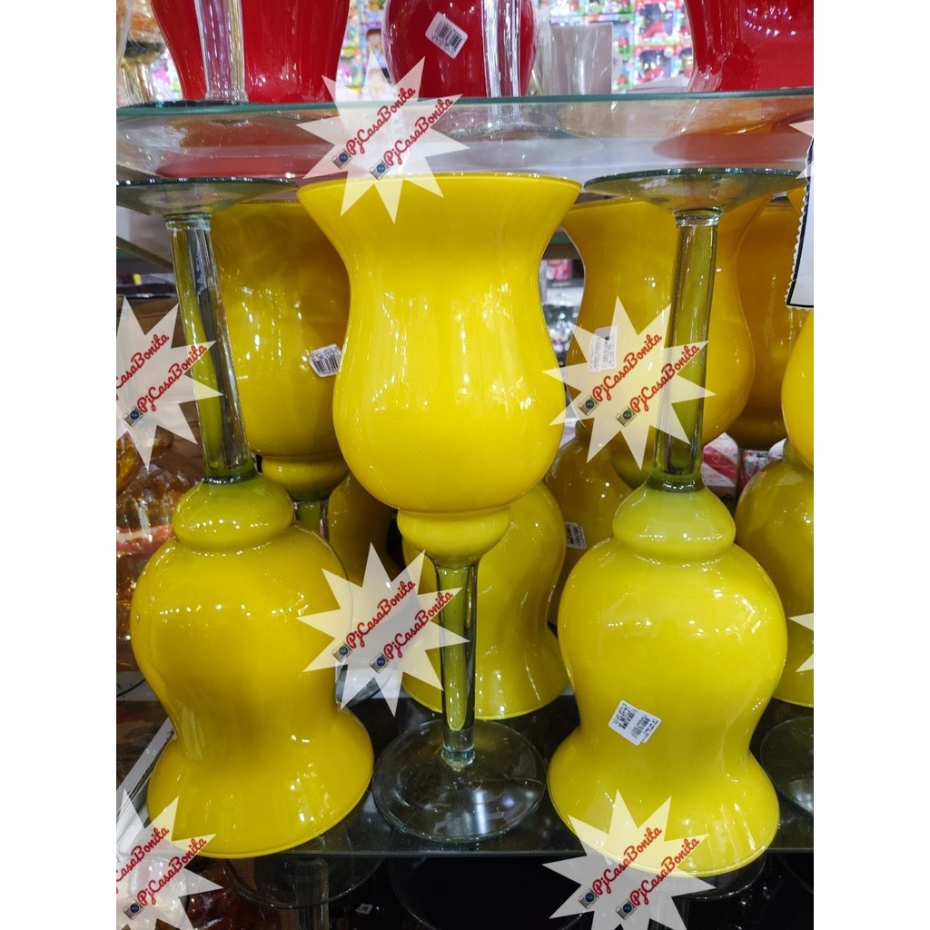 Taça Napoli vaso de vidro amarelo para flores 43cm