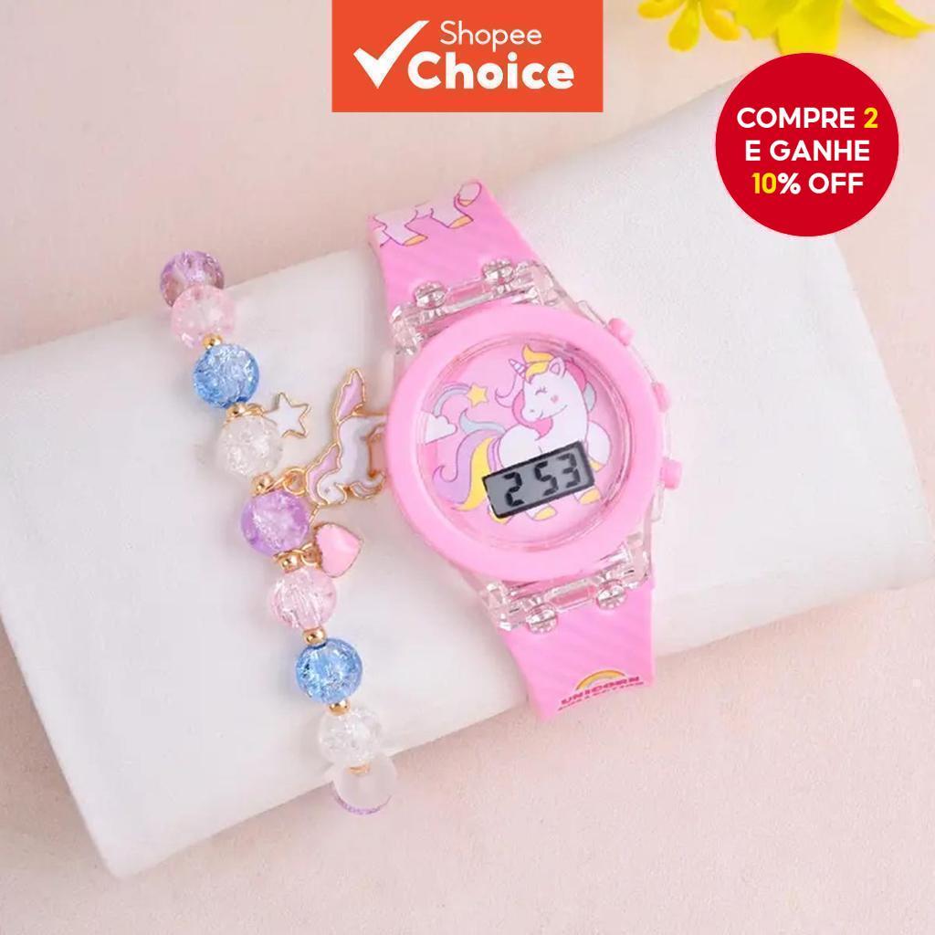 Meninas Novo Arco-Íris Unicórnio silicone Relógio Eletrônico Frisado Pulseira Conjunto 2 Pçs/set