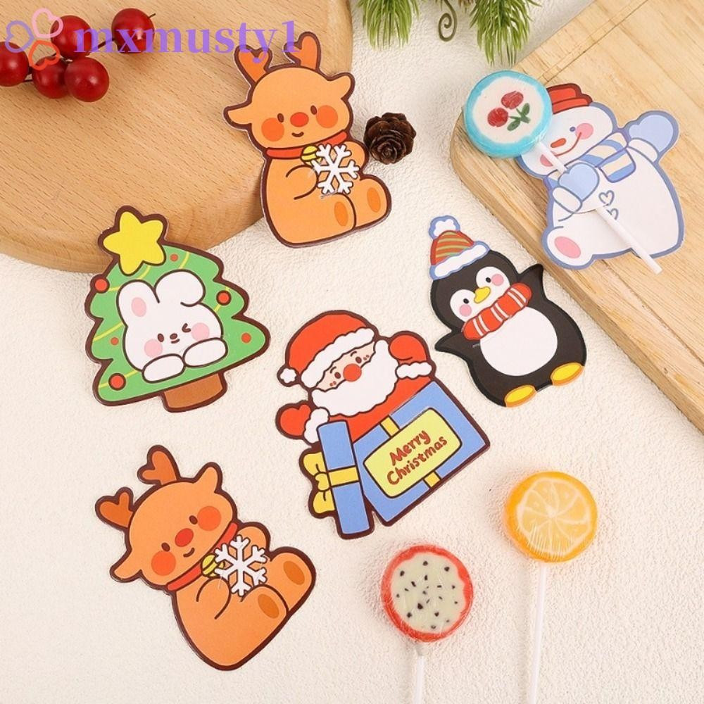 MXMUSTY 50 Pçs/set Cartão De Papel Pirulito De Natal , Suporte Para Papai Noel De Desenho Animado De Pinguim , DIY
