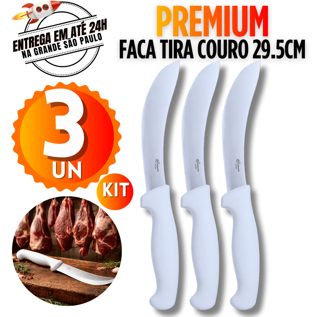 Kit 3 / 1 Facas de tirar Couro Profissional 6" polegadas Açougue Cozinheiro Restaurante Cozinha PROMOÇÃO