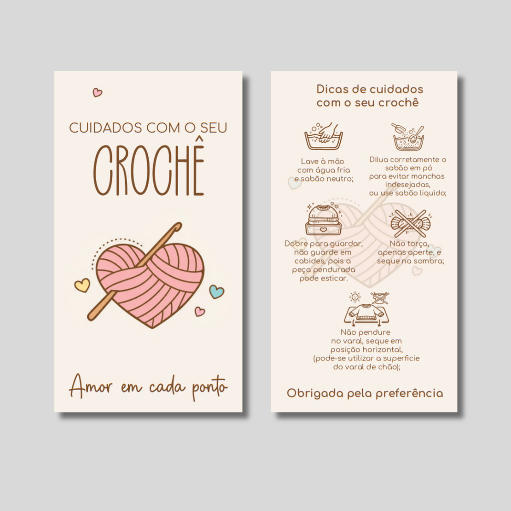 Kit Cartão Cuidados com Seu Croche 5x9cm Pronta Entrega