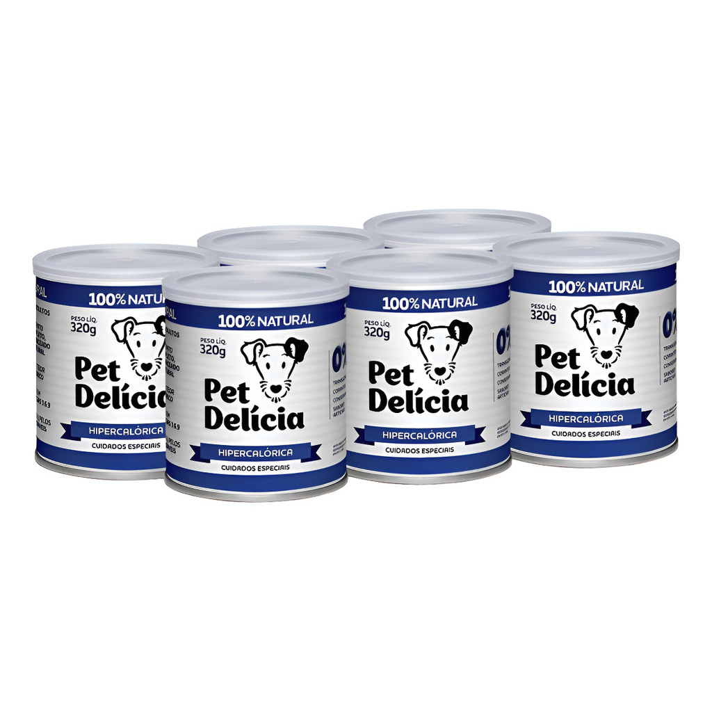 KIT C/6 ALIMENTO ÚMIDO PET DELÍCIA HIPERCALÓRICA 320G CÃES