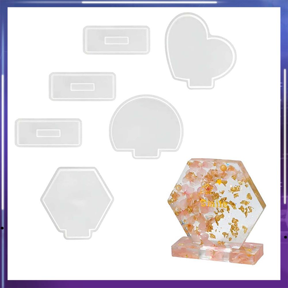 Kit Molde de Silicone para Porta-retrato de Resina com Base. 3 Formas (Coração, Semicírculo, Hexágono) para Iniciantes
