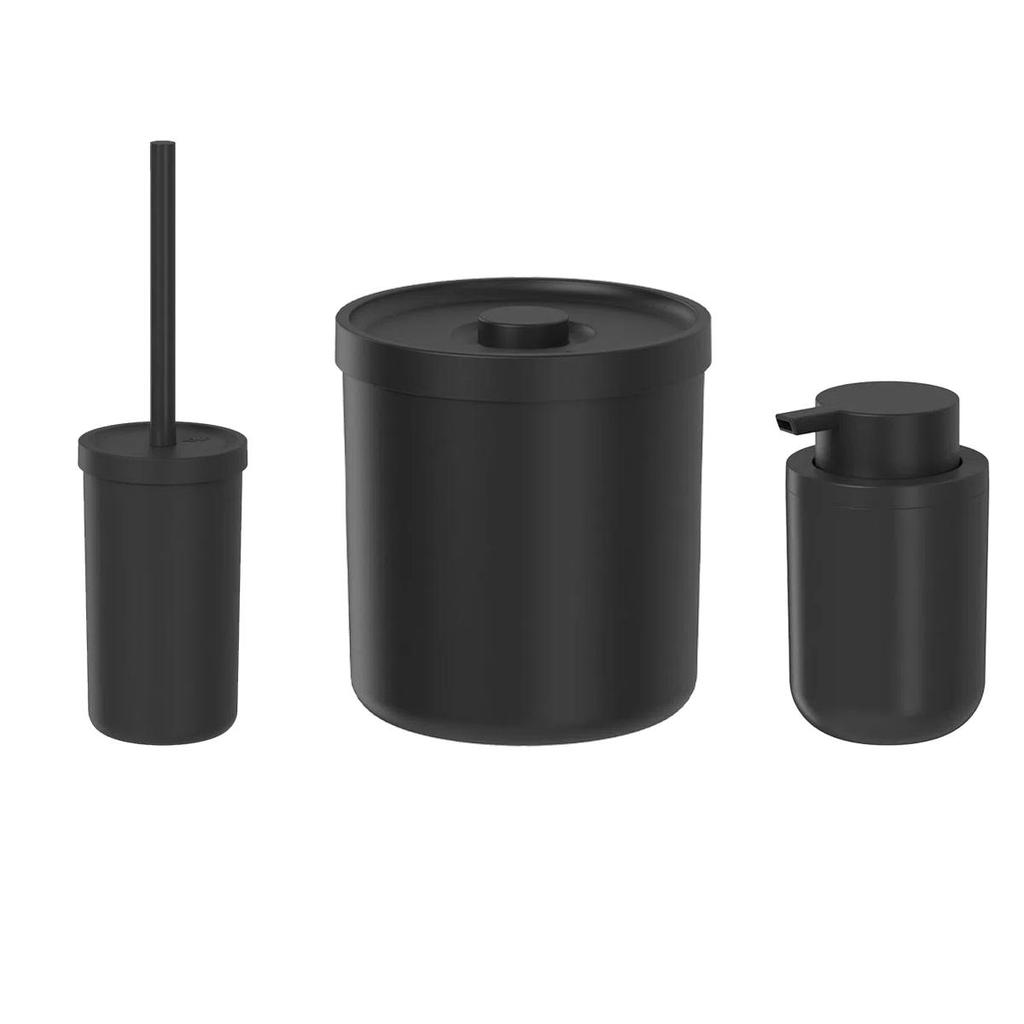 Kit Lixeira Bold 6L Preto + Escova Sanitária + Porta Sabonete - Ou