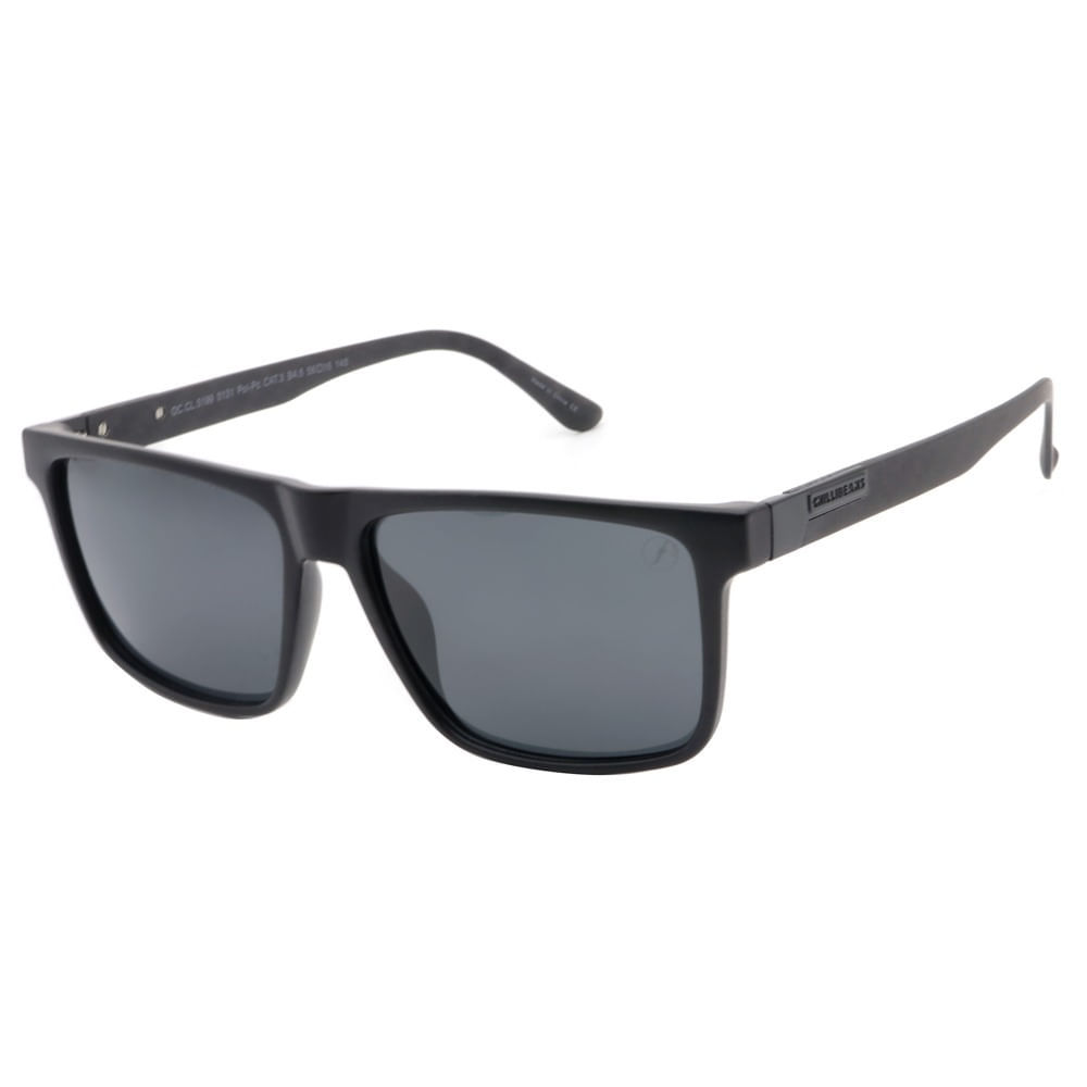 Óculos de Sol Masculino Chilli Beans Quadrado Polarizado Preto Fosco