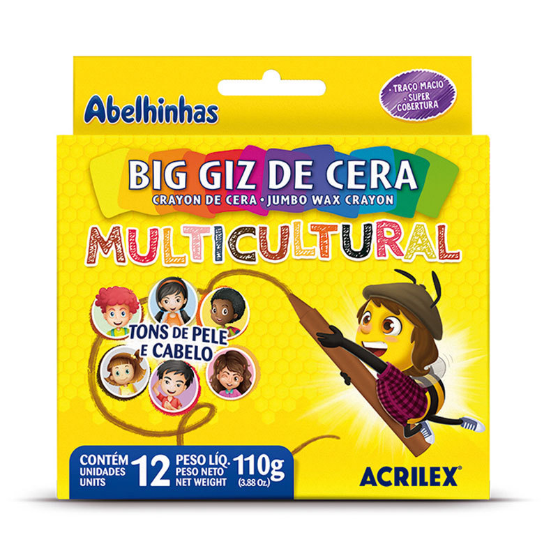 Gizão de cera Big Multicultural 12 cores 09122 Acrilex em Oferta na Shopee