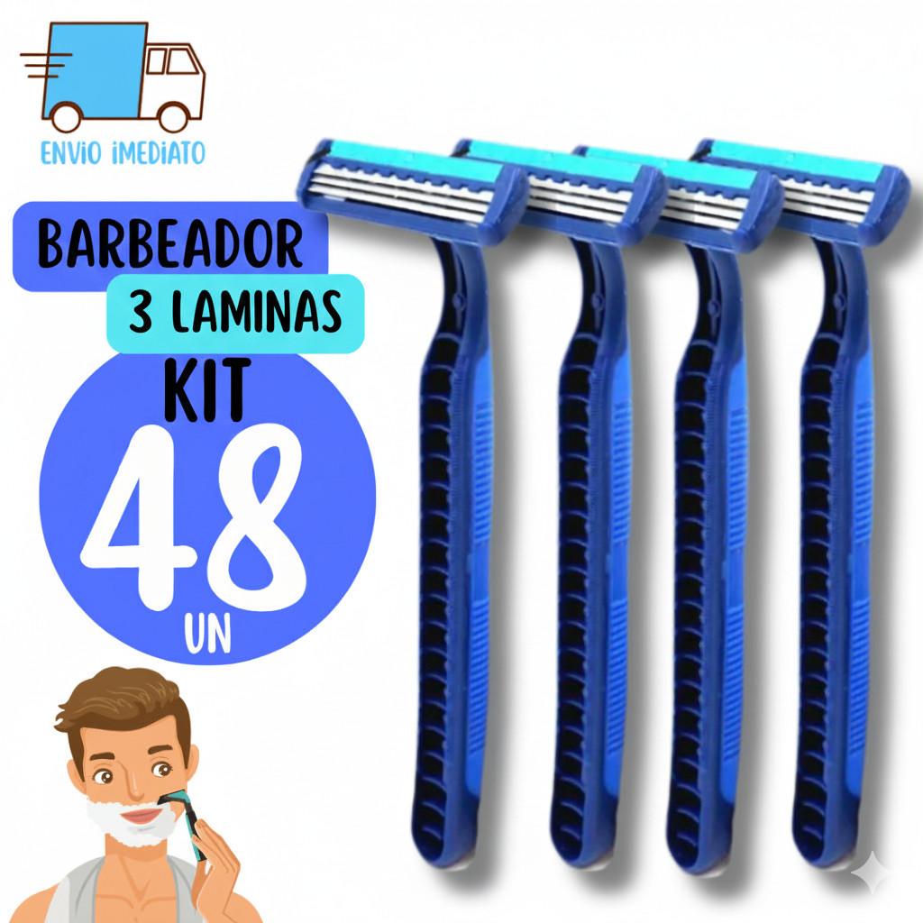 Prestobarba Aparelho de Barbear 3 Lâminas Com Fita Lubrificante Kit Com 48 Barbeador Descartável