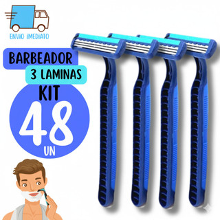 Prestobarba Aparelho de Barbear 3 Lâminas Com Fita Lubrificante Kit Com 48 Barbeador Descartável