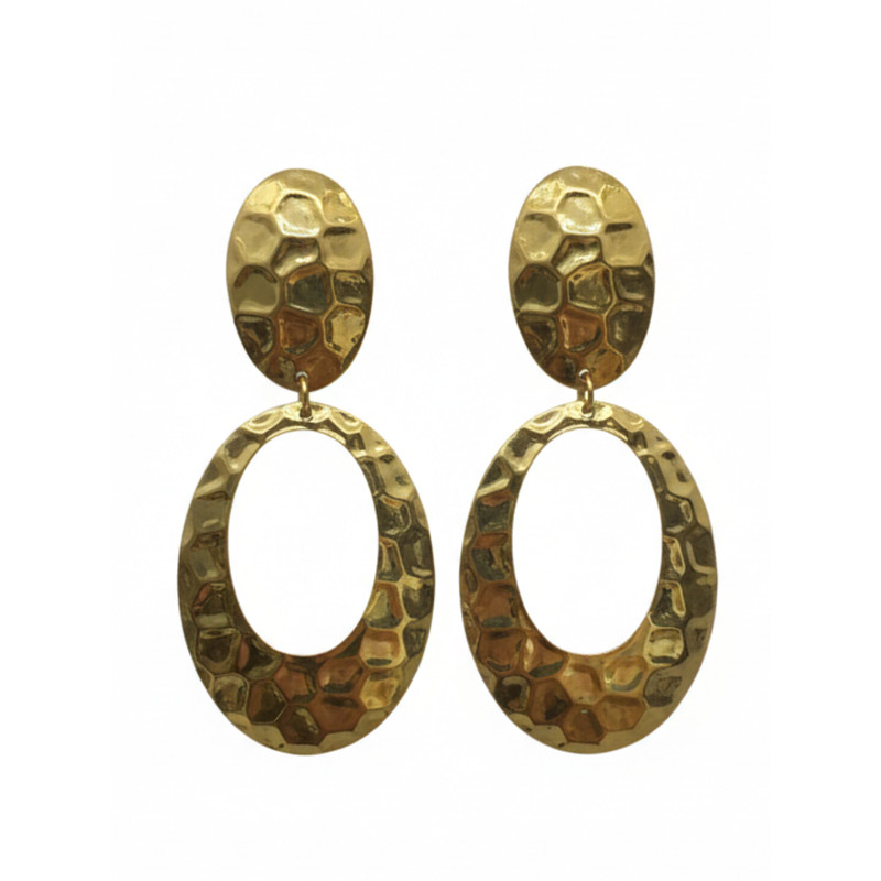 Brinco Maxi Oval Martelado Orgânico - Banho Premium Ouro 18k