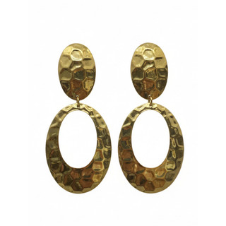 Brinco Maxi Oval Martelado Orgânico - Banho Premium Ouro 18k