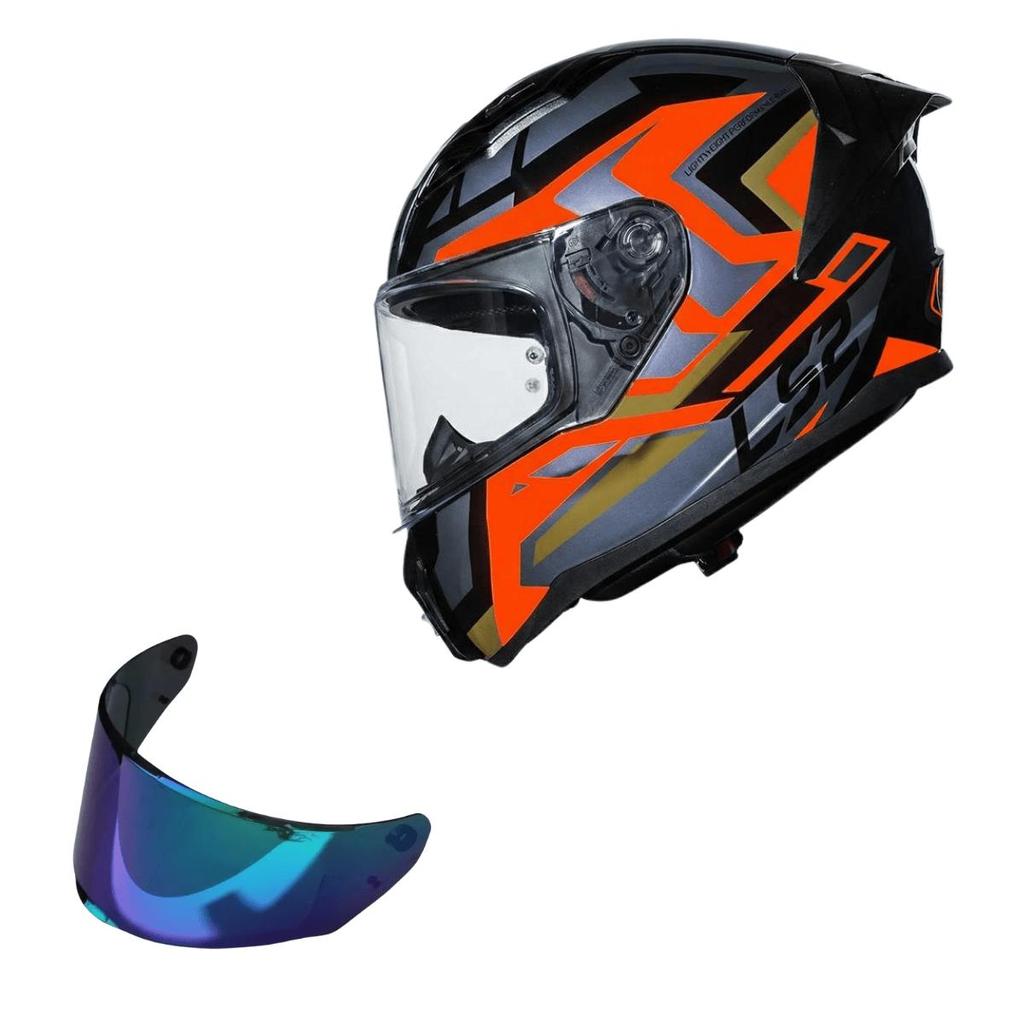 Capacete Ls2 FF810 Vigo Spinn Preto Prata + Viseira Camaleao