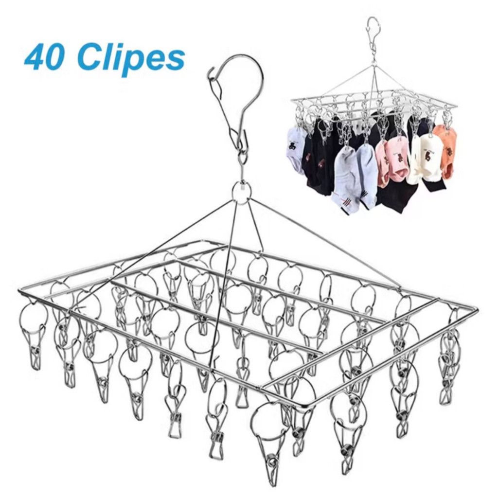 Varal 40 Prendedores Roupa Bebe Calcinha Cueca Dobrável Inox