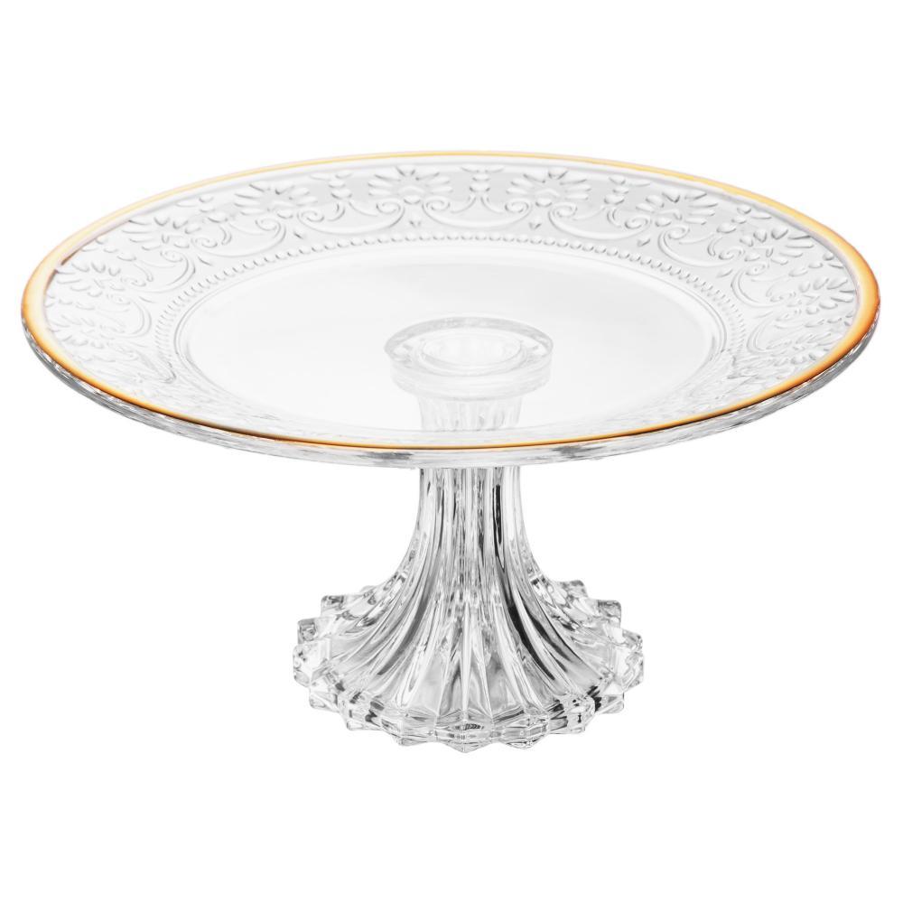 Prato de Cristal com Pé Mauve Fio de Ouro 19cm Wolff - Boleira Pequena para Doce