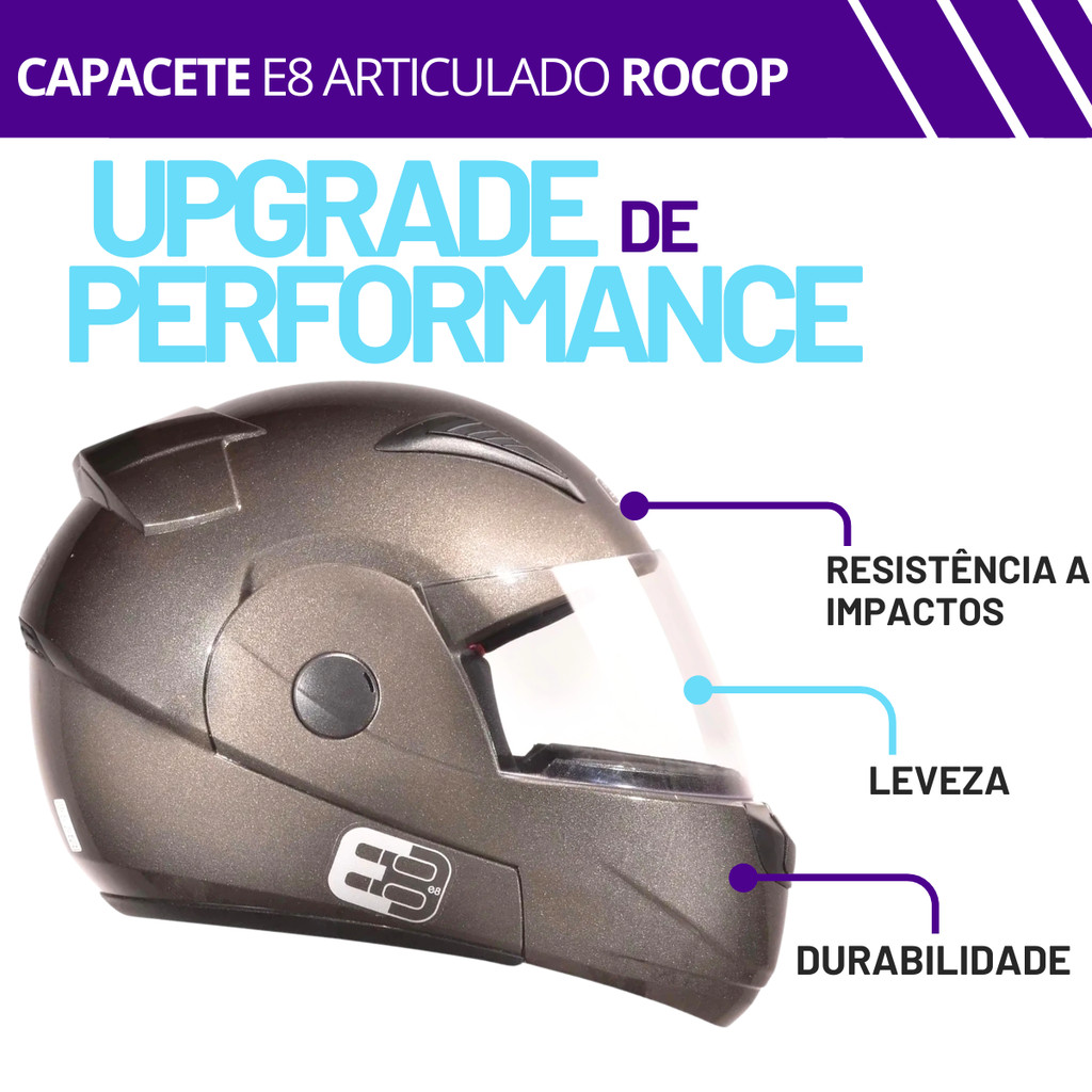 Capacete Articulado Robocop Ebf E8 Escamoteavel Moto Preto — imagem 2 de 2