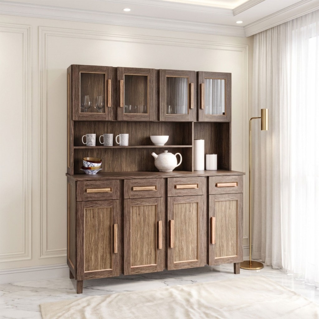 Armário de Cozinha Maranhão 8 Portas 4 Gavetas com Vidro Imbuia Natural - Rodmóveis em Oferta na Shopee