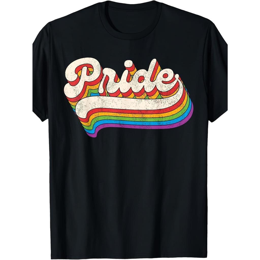 Camiseta Vintage LGBTQ Orgulho Arco-íris - Estilo Retr? Anos 70/80, Logo Gay Lésbica Bissexual Trans Aliado, 100% Algod?