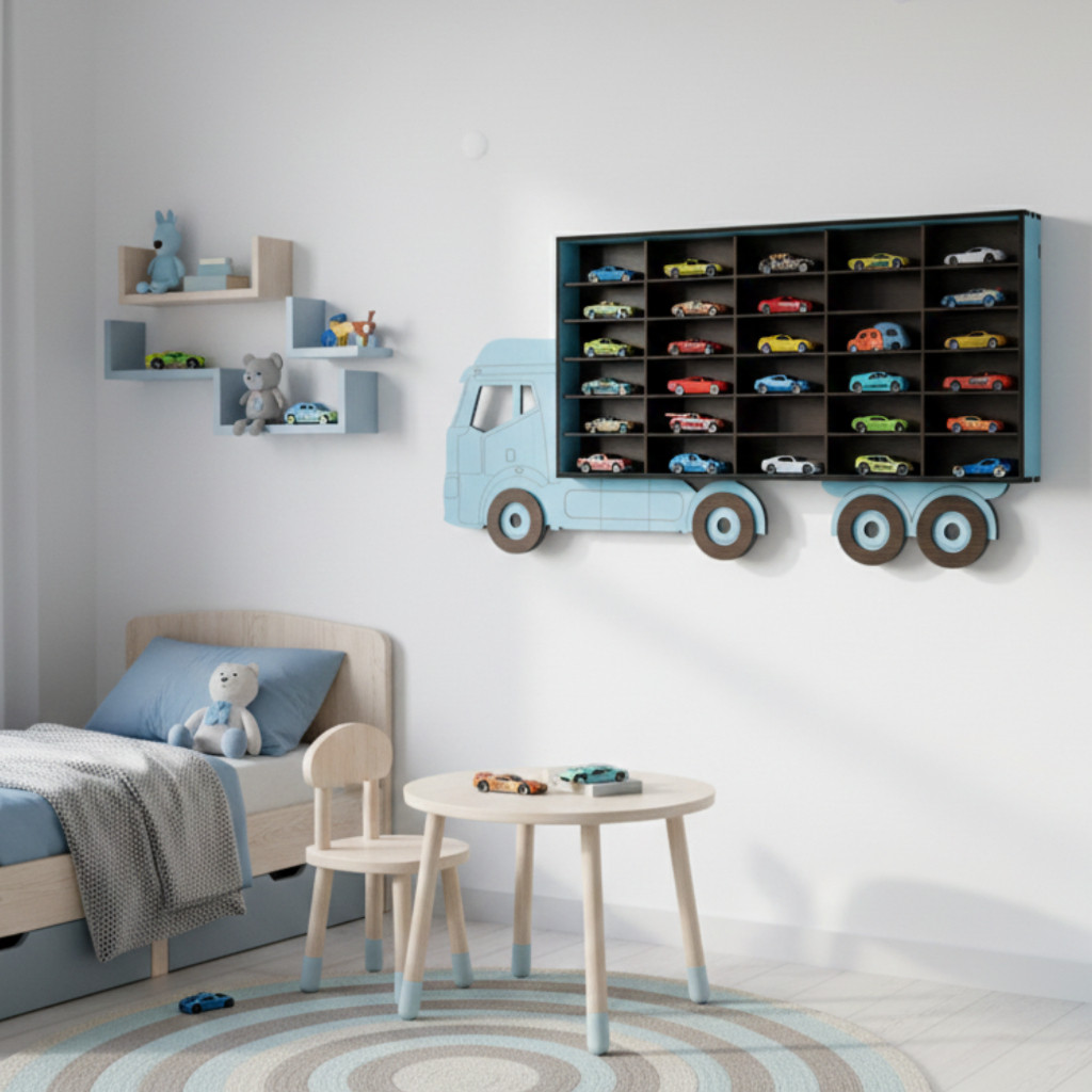 Expositor de Carrinhos HotWheels Mdf Pintado Estante 30 pçs