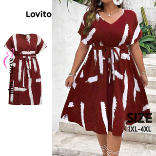 Lovito Vestido Curva Plus Size Casual Listrado Com Cinto Dividido Na Frente Para Mulheres LBL16151 em Oferta na Shopee