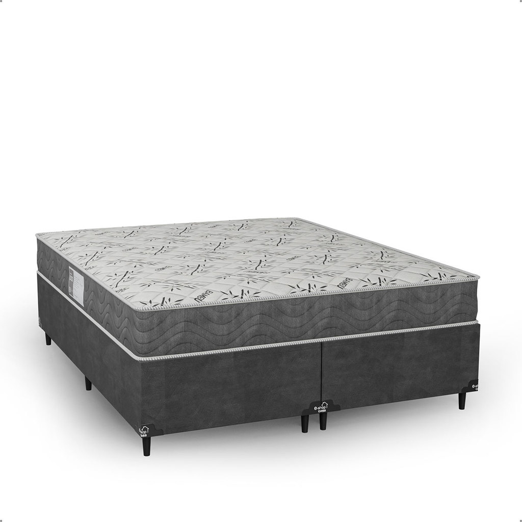 Cama Box Queen Bipartido + Colchão D33 One Face - Suede Cinza