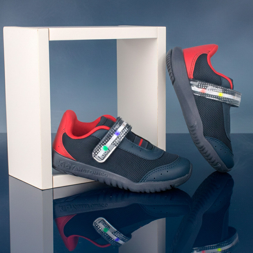 Tênis Infantil Menino Kidy Flex Light Marinho Vermelho Antiderrapante Calce Fácil Conforto