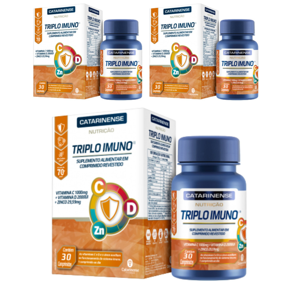Kit com 3 Triplo Imuno + Vitamina C, D E Zinco 30 cáps- Catarinense