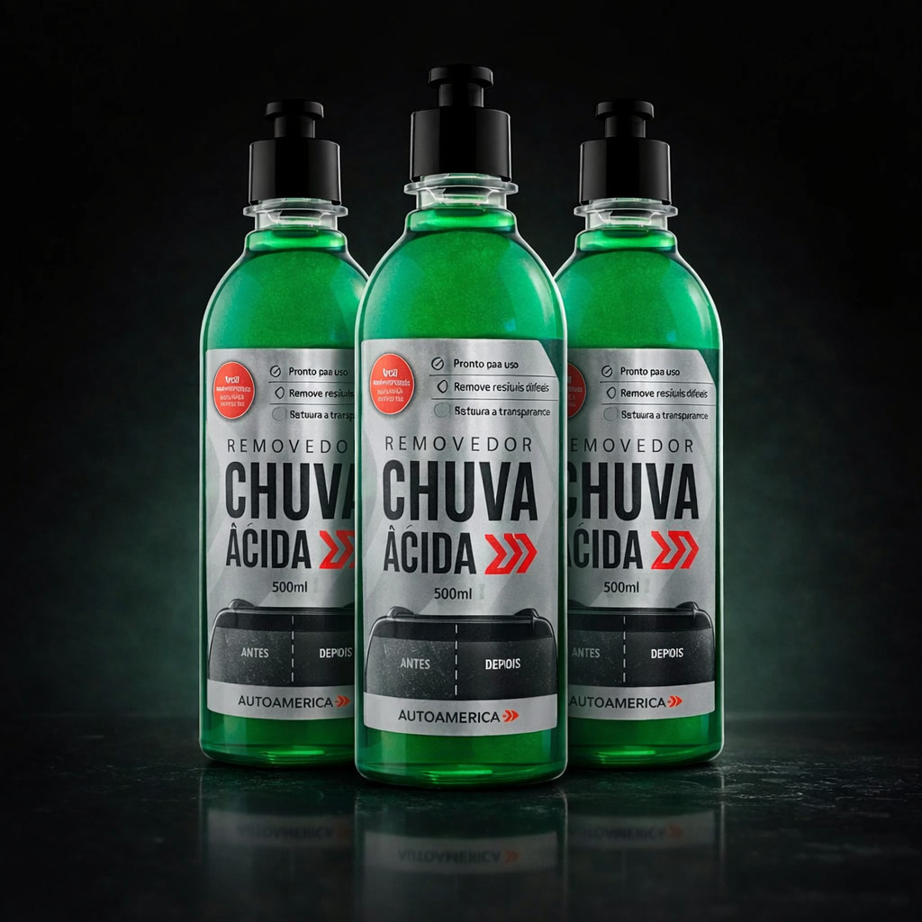 Kit c 3 Limpador De Vidros Removedor Chuva Ácida Autoamerica 500ml Limpa Vidros Box Desengordurante Detergente Carro Cas