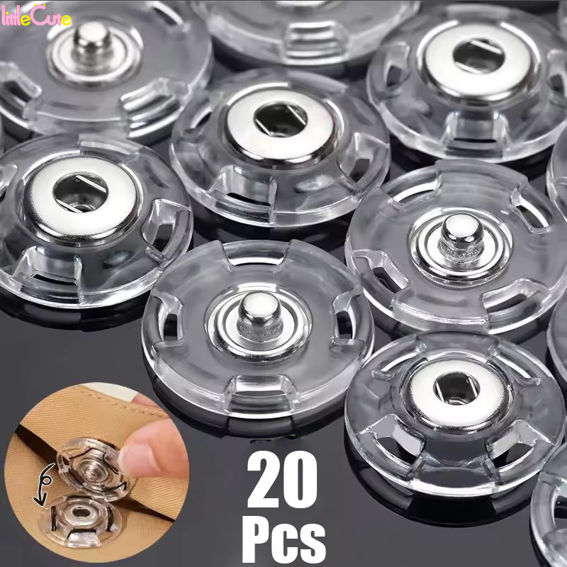 Prendedor De Costura Transparente De 20-4 Unidades-Botão De Pressão Redondo Pino Acrílico Durável Para Camisas E Vestido