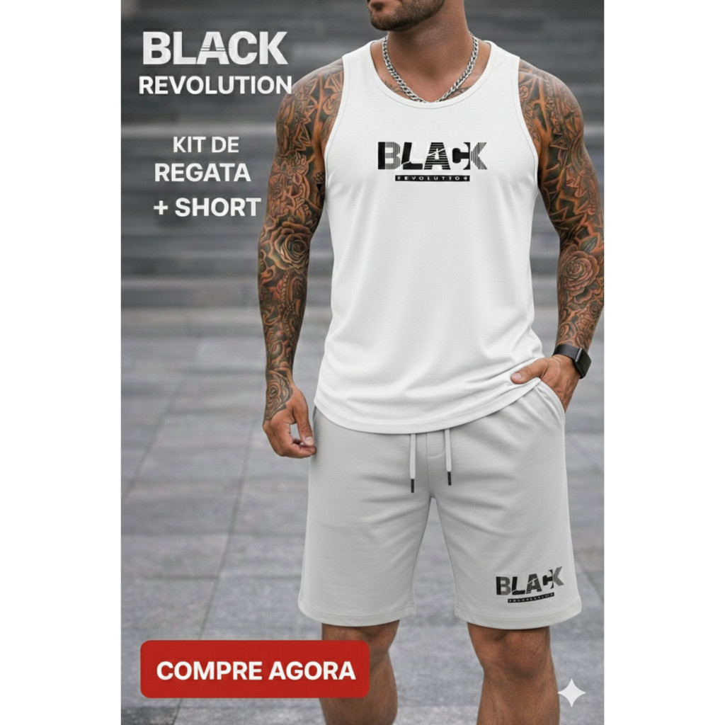 Kit Conjunto Lançamento Black Regata e Bermuda Moletom PREMIUM Confortável Lançamento Toque Macio Envio Imediato
