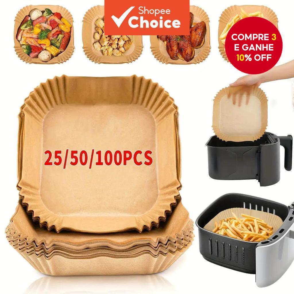 Forros Quadrados Antiaderentes para Air Fryer - Forros de Papel Marrom de 7,87 polegadas, Adequados para Air Fryers de