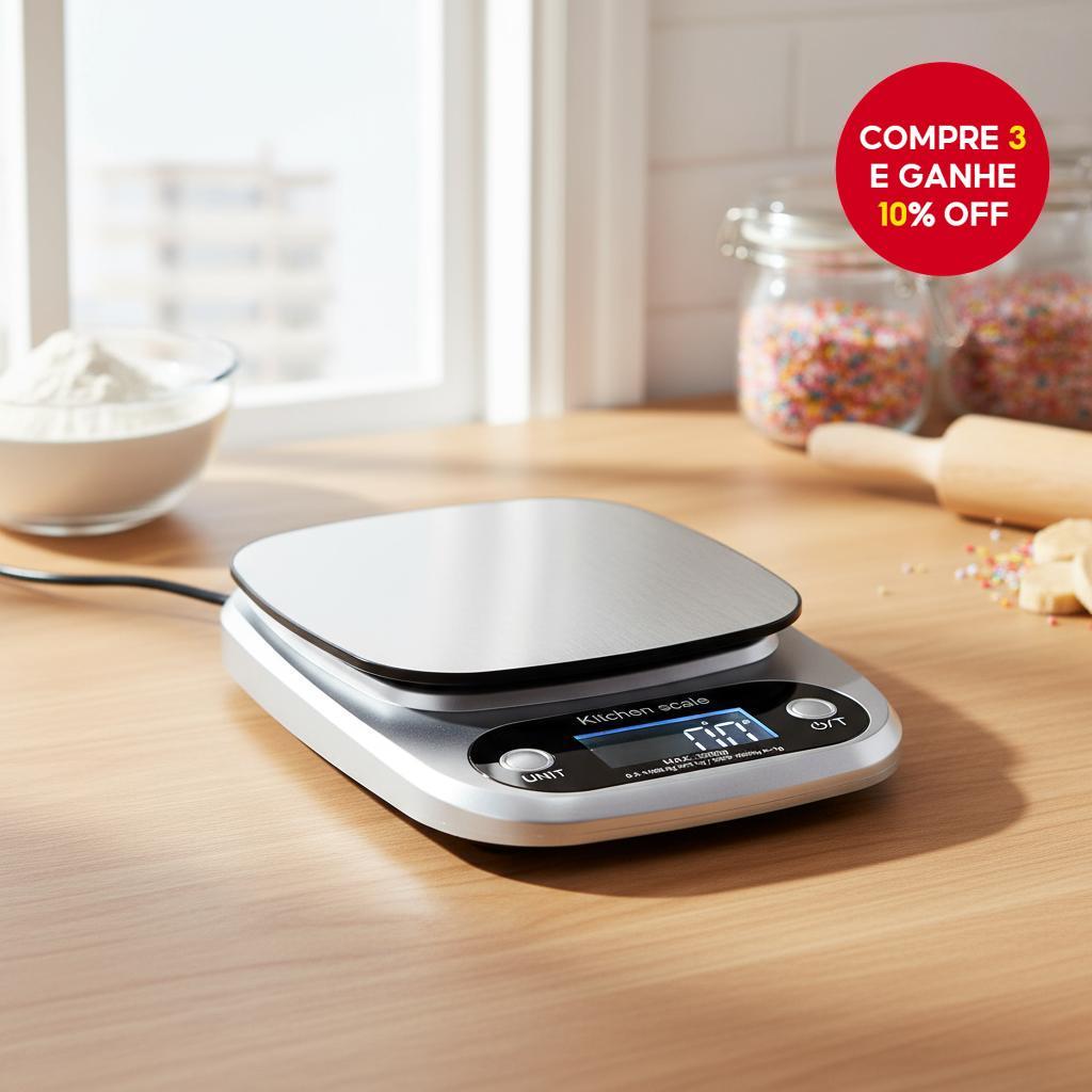 Balança digital de cozinha com precisão de 10kg/1g, teclado de aço inoxidável, bateria AAA, para uso em alimentos, café