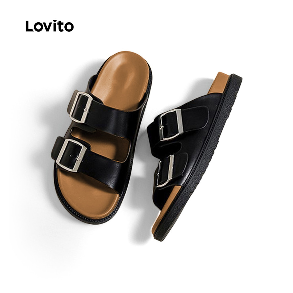 Lovito Chinelos Lisos Casuais Com Fivela De Metal Birkenstocks Lazy Feeling Sandálias Planas Para Mulheres LFA82140 em Oferta na Shopee