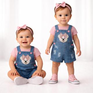 Jardineira Macacão Short Bebê Menina Jeans infantil curta 6 - 24 meses em Oferta na Shopee