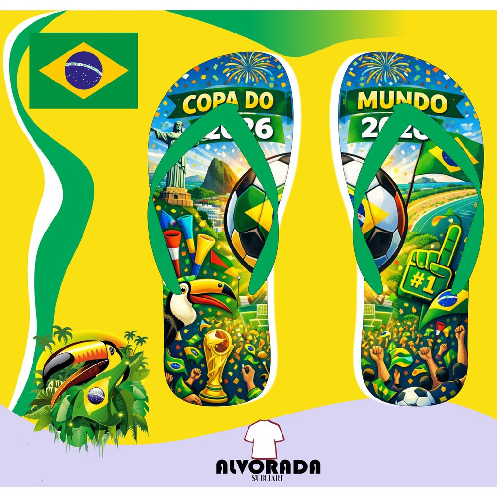 Chinelo Sandalia Brasil Copa do Mundo 2026 Personalizado Hexa Adulto Infantil