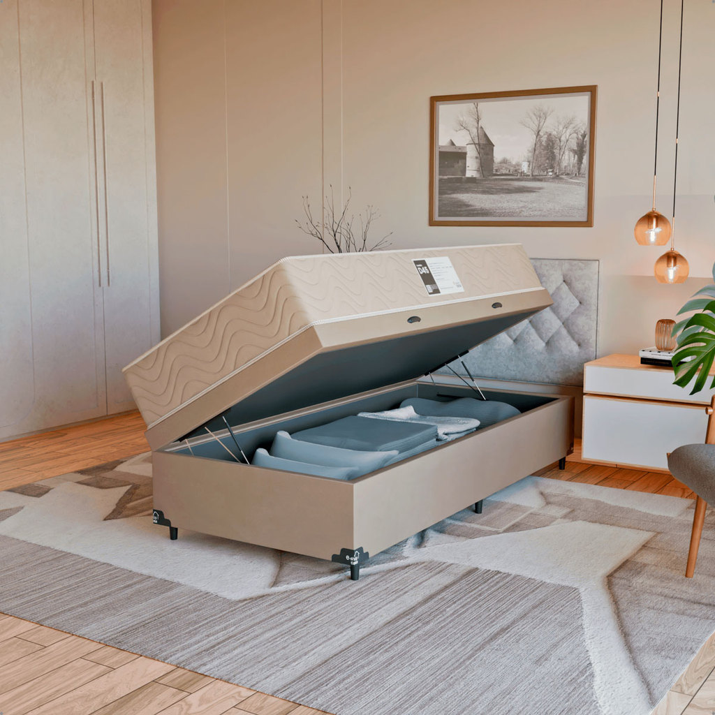 Cama Box Baú Solteiro + Colchão Prime Espuma D45 88x188