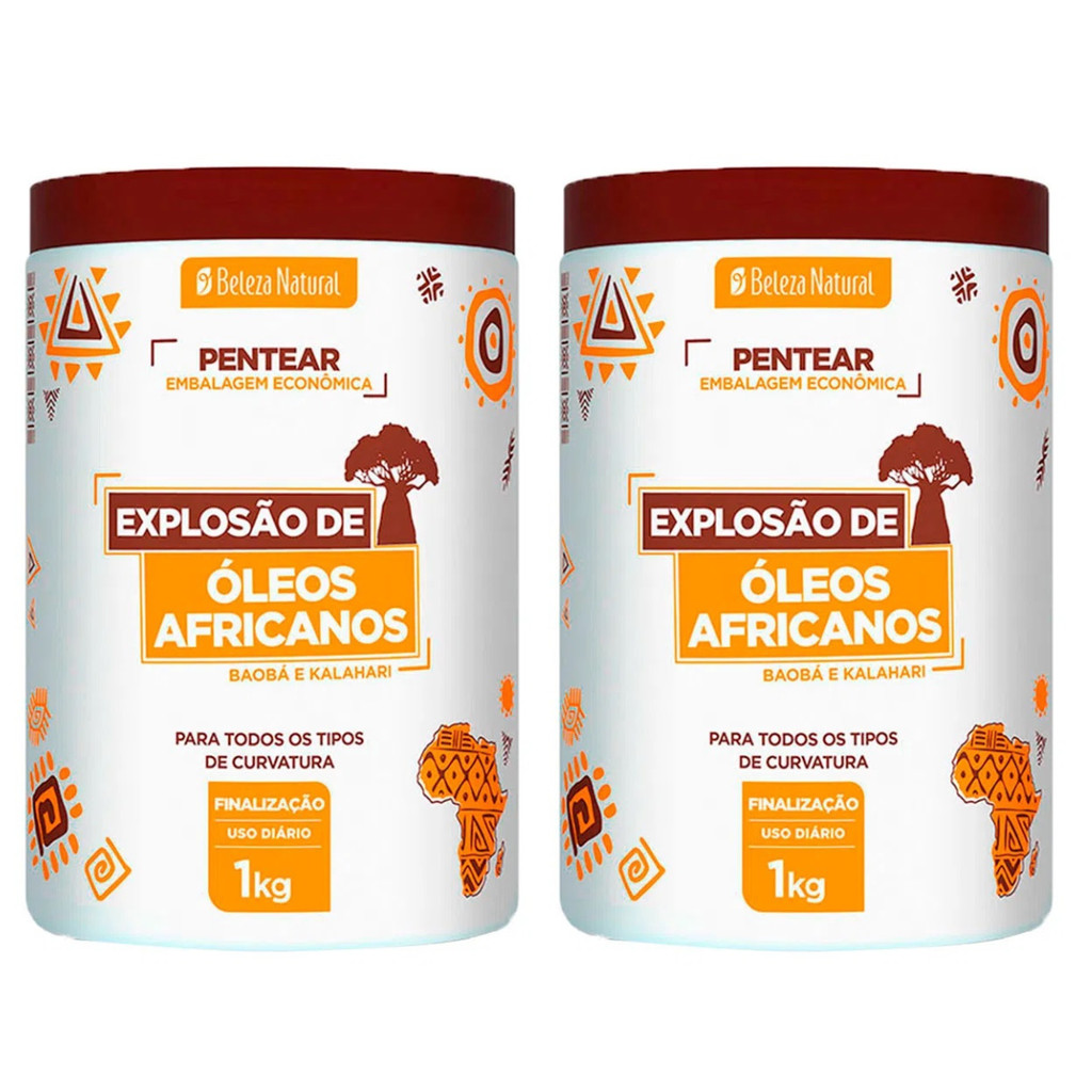 Kit 2 Creme de Pentear Explosão de Óleos Africanos Beleza Natural - 1kg em Oferta na Shopee