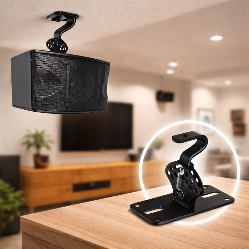Kit 2 Suportes de Teto Para Caixas de Som 30kg Aço Reforçado Ângulo Ajustável em Oferta na Shopee