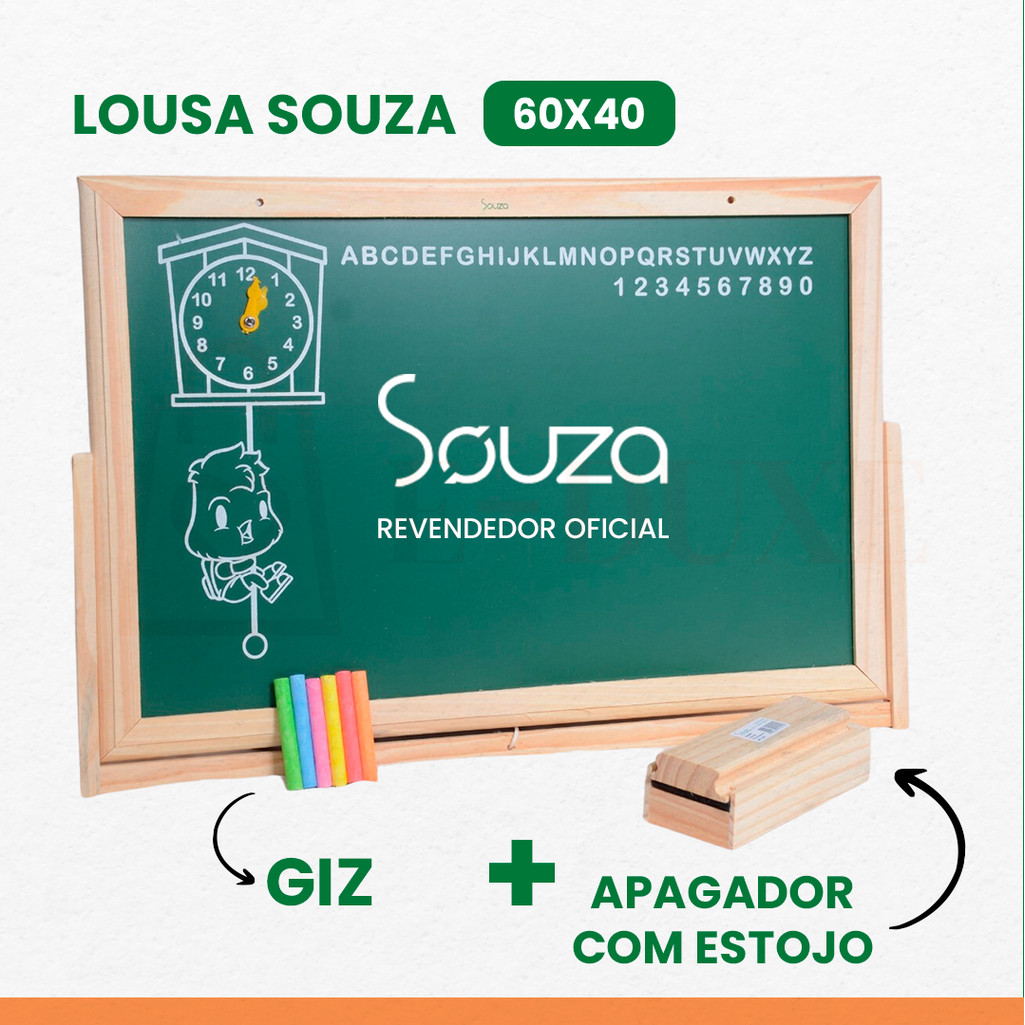 Quadro Lousa Verde Escolar Infantil com alfabeto e relógio 60x40