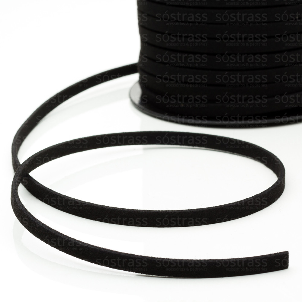 Fio Couro Sintético Camurça 5mm Preto - 45 Metros