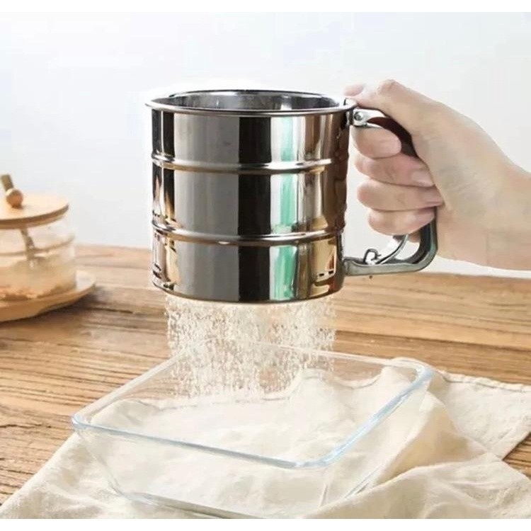 Polvilhador Peneira Caneca Com Gatilho Manual Aço Inox HX-22