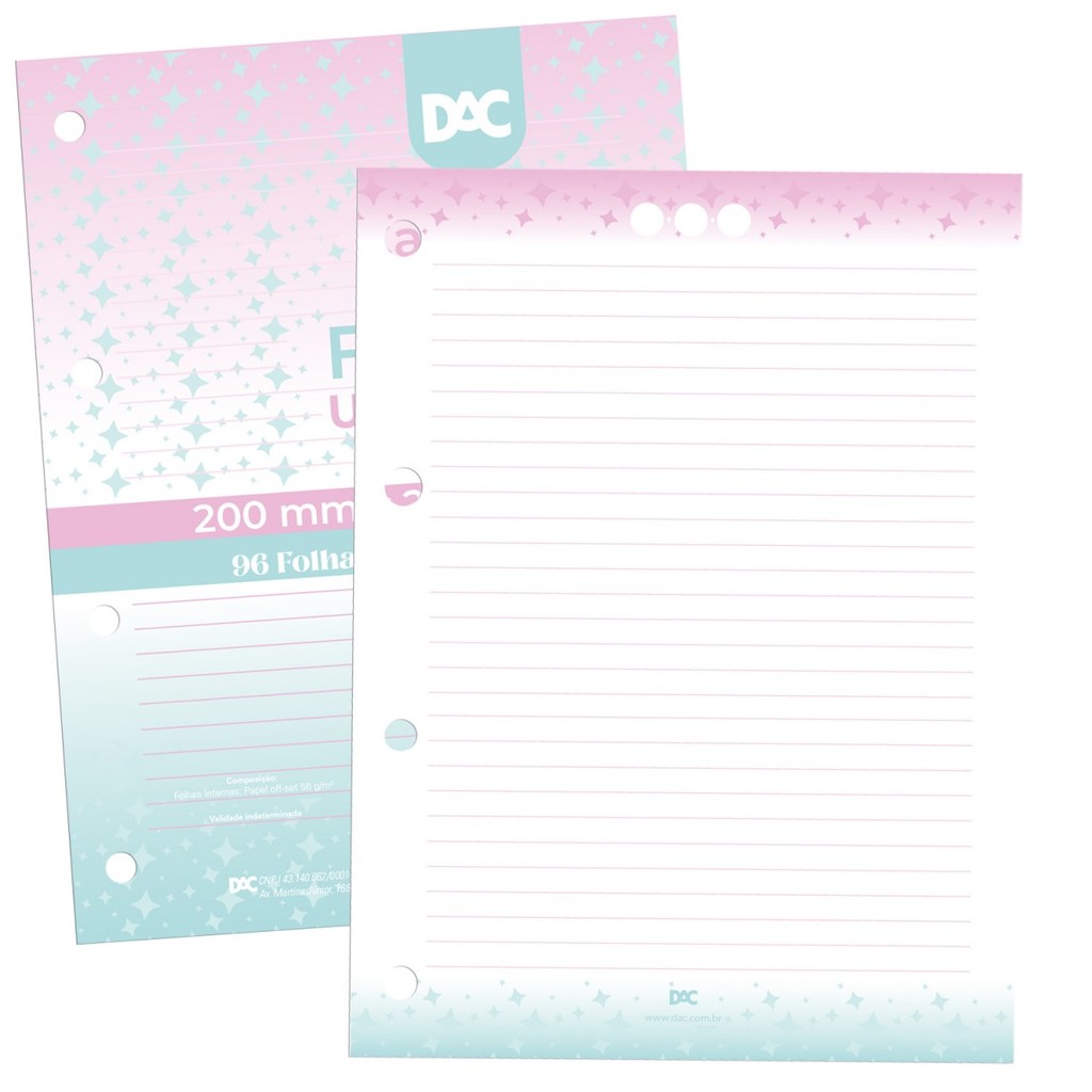 Refil Fichário Universitário Decorado - Rosa e Verde Folhas Decoradas - DAC