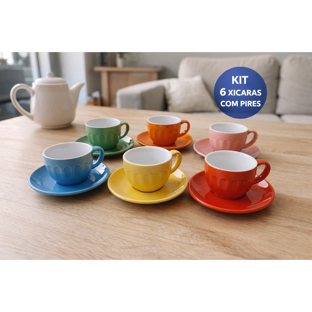 Kit 6 Xícaras de Café com Pires Mundiart – Cores Modernas e Elegantes em Oferta na Shopee