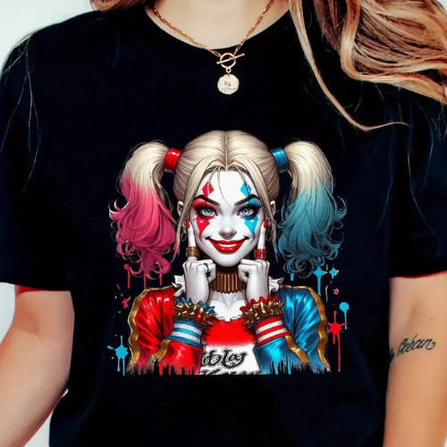 CAMISETA FEMININA ARLEQUINA,CAMISETA POP,ESTILOSA, CAMISA, CAMISETA CAOTICA DA DC ESTAMPADA,100% ALGODAO