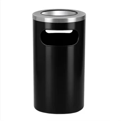 Lixeira Plástica 24x50 Com Aro Alumínio Com Aba Cinzeiro Cor Preto 23 Litros